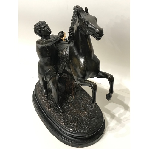 208 - Vintage Terracotta Bronze Colour Horse And Rider. 36 cms High