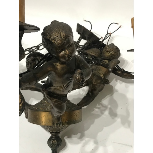 300 - Antique Bronze Three Cherub Candlestick Chandelier