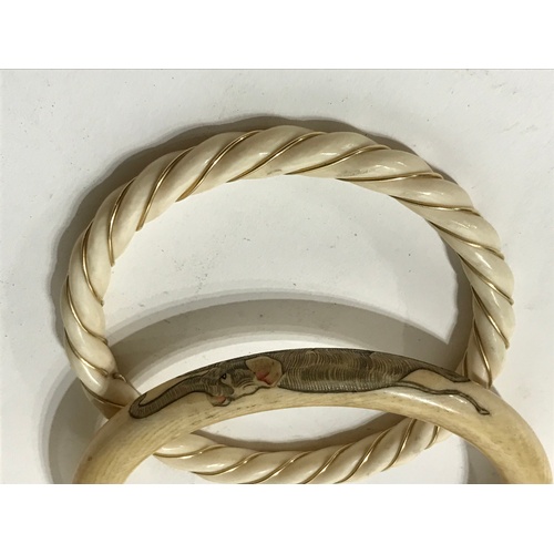 301 - Two Antique Ivory Bangles One With 9ct Gold Wire Twist. (2)