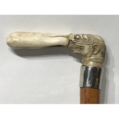 289 - FolkArt Carved Bone Handle Walking Stick