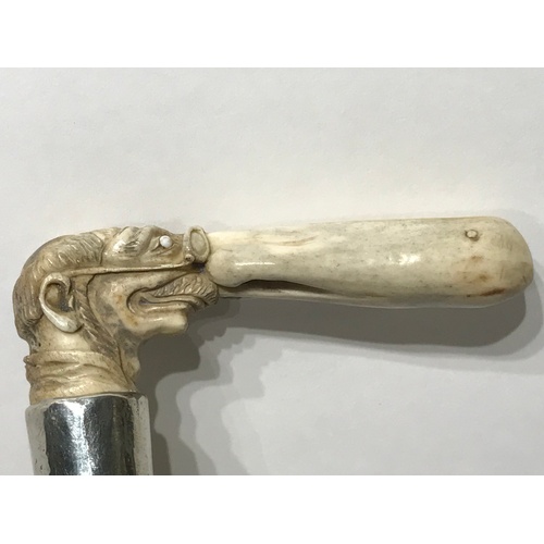 289 - FolkArt Carved Bone Handle Walking Stick