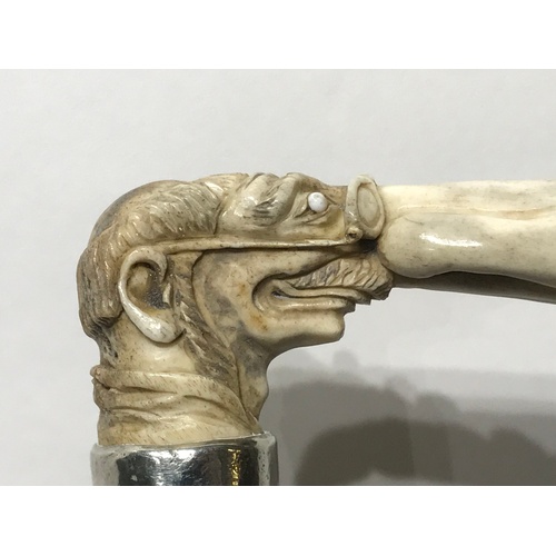 289 - FolkArt Carved Bone Handle Walking Stick