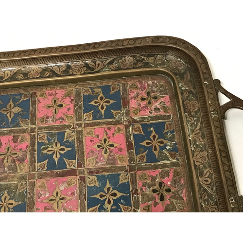 330 - Decorative Painted Copper / Brass Serving Tray 49 x 29 cms