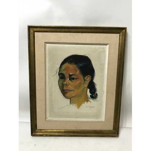 95 - Framed Oil On Canvas Of A Native Lady Signed Bottom Right 49 x 40 cms