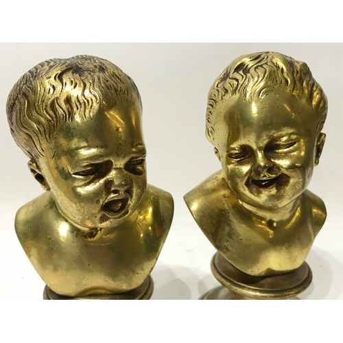 362 - Pair Of Bronze Brass Antique Baby Busts  18 cms High