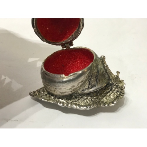 363 - Silver Coloured Novelty Pill Box In The Form Of A Snail. 4 cms