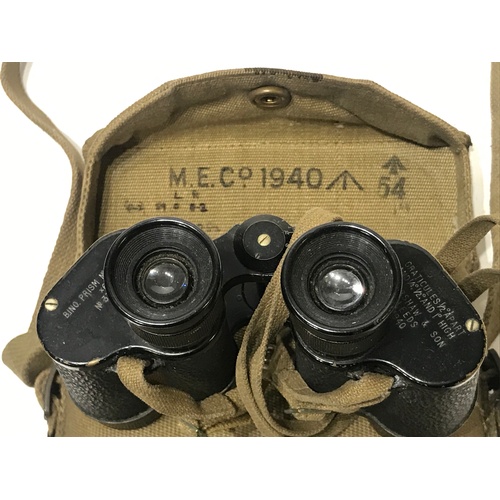 413 - Pair Of WW2 Binoculars In A Canvas WW2 Carry Case