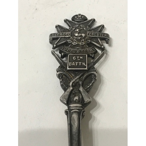 416 - Military Interest Silver Hallmarked Spoon For The Sherwood Foresters 6th Battn.