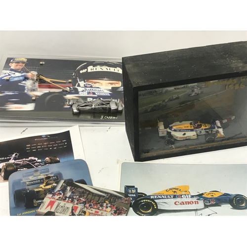 464 - Cased Model Of Williams F1 Car Brands Hatch 1986, Along With A Damon Hill Clock , Signed Williams Ca... 