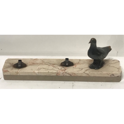 102 - Art Decco Marble Base Desk Tidy With Bird Decoration . 38 cms Long