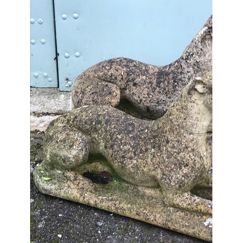 566 - Pair Of Stone Dog Greyhound Garden Ornaments