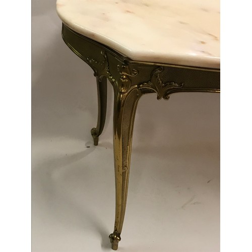 7 - Decorative Marble Top And Brass Base Low Table. 98 x 51 x 43 cms