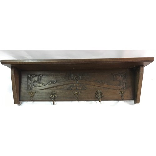 27 - French Carved Wood Coat Hook Shelf. 97 x 30 x 18 cms