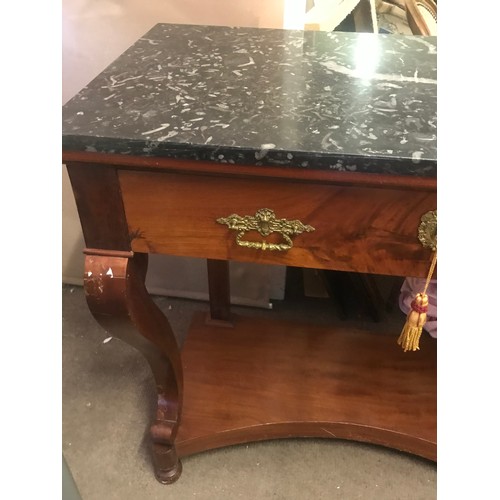 54 - French Marble Top Console Table With Drawer. 100 x 50 x 94 cms