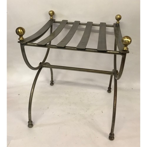 7a - Contemporary steel stool having brass finials and a slatted seat.
44 x 42 x 53 cms