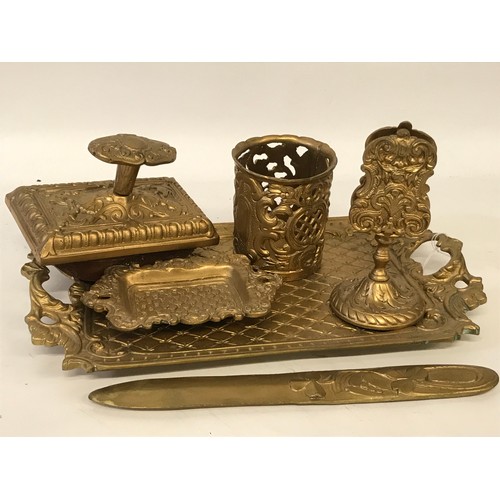 221 - Brass  Desk Top Set , Tray Blotter Etc.