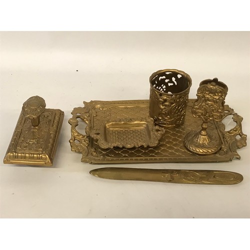 221 - Brass  Desk Top Set , Tray Blotter Etc.