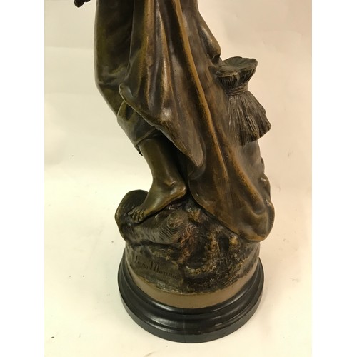 111 - large Spelter Figure Of A Angel On Base Standing 62 cms High. One Arm Damaged.