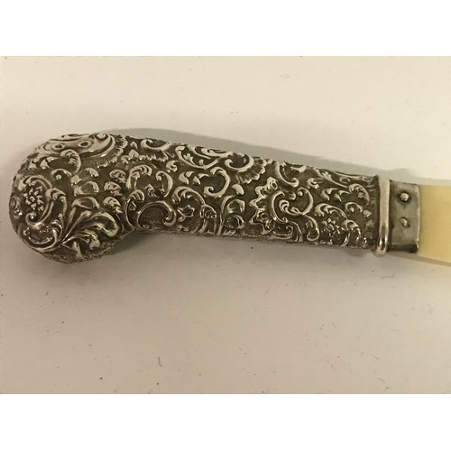 116 - Vintage Silver Hallmarked Handle  Page Turner In The Form Of A Knife With Ivory Blade.