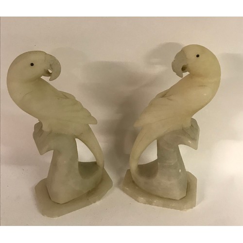 117 - Pair Of Vintage  Alabaster Parrots Standing 23 cms High