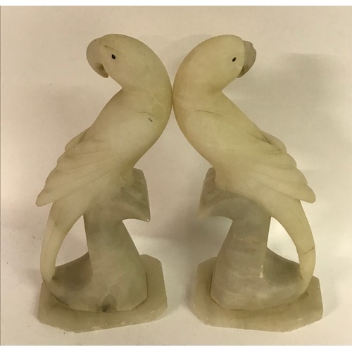 117 - Pair Of Vintage  Alabaster Parrots Standing 23 cms High