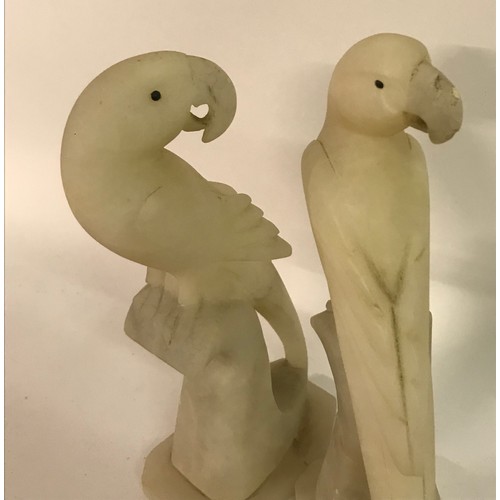 117 - Pair Of Vintage  Alabaster Parrots Standing 23 cms High