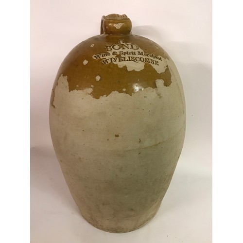 126 - Local Interest Large Salt Glaze Flagon BOND Wine And Spirit Merchant Wiveliscombe. 58 cms High