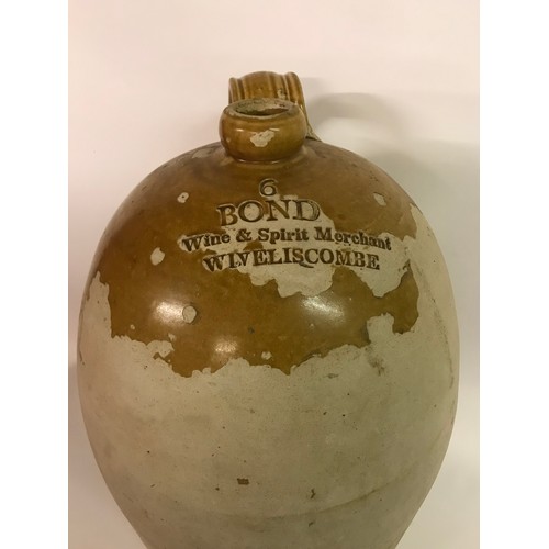 126 - Local Interest Large Salt Glaze Flagon BOND Wine And Spirit Merchant Wiveliscombe. 58 cms High