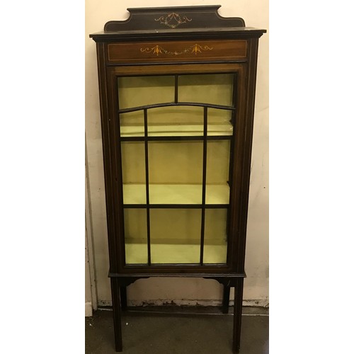 35 - Vintage Glazed Display Cabinet With Inlay. 60 x 31 x 141 cms