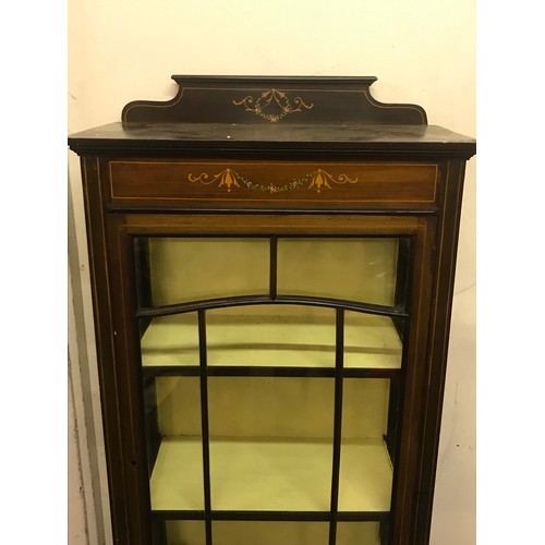 35 - Vintage Glazed Display Cabinet With Inlay. 60 x 31 x 141 cms