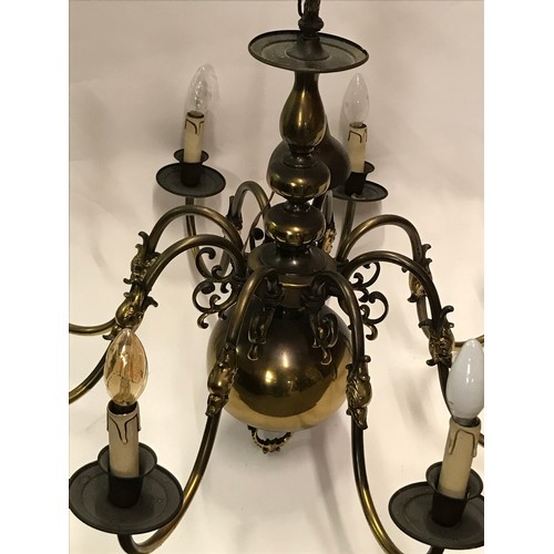 150 - Flemish 8 Branch Brass  Chandelier