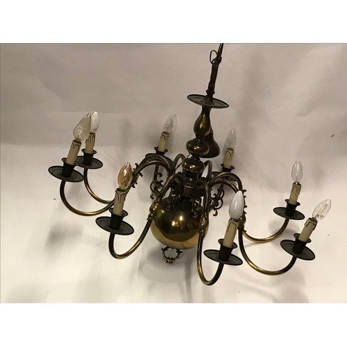 150 - Flemish 8 Branch Brass  Chandelier