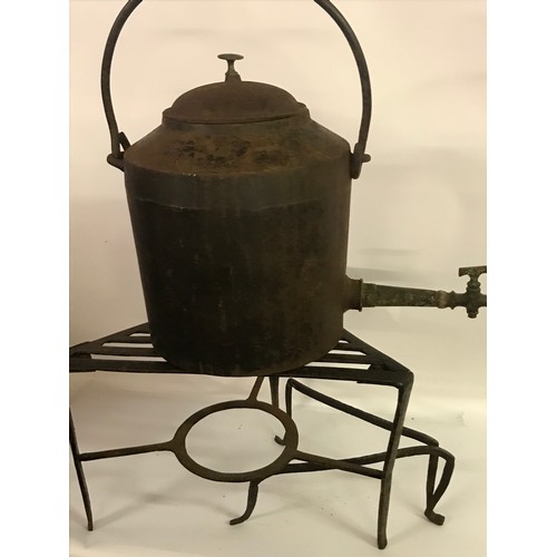 139 - Large Antique 3 1/2 Gallon Cast Kettle Along With Trivet .