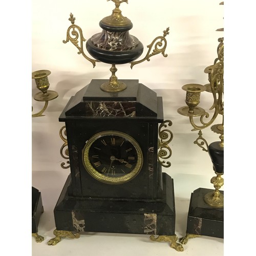 161 - Antique Slate And Marble Clock Garniture Set  Standing  54 cms High,  Candle stick Garnitures Needs ... 