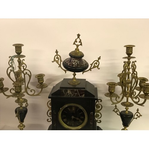 161 - Antique Slate And Marble Clock Garniture Set  Standing  54 cms High,  Candle stick Garnitures Needs ... 