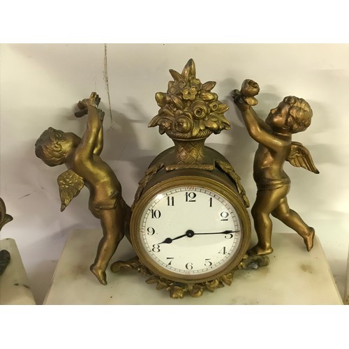 163 - Antique Clock Garniture Set With Gilt Cherub Decoration Needs Attention.