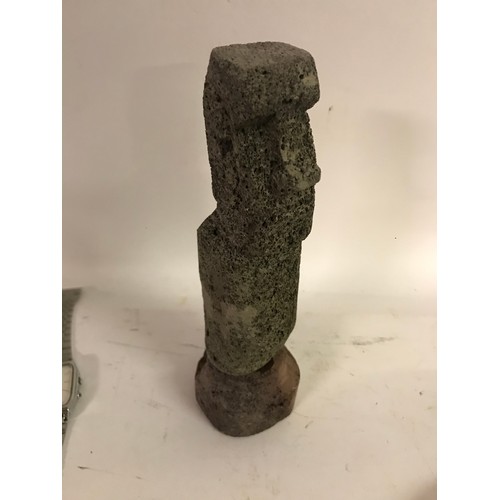 170 - Interesting Easter Island Figure Along With A Copper Tray , Watches Etc.(Box)