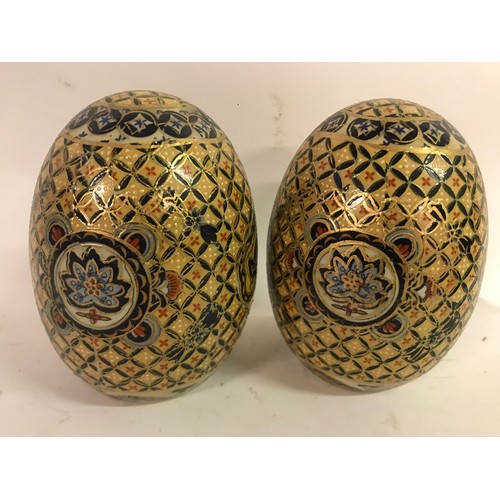 175 - Pair Of Chinese Ceramic Hand Painted Eggs 14 cms High