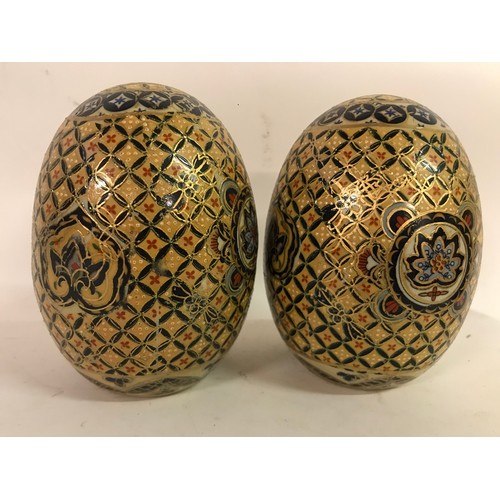 175 - Pair Of Chinese Ceramic Hand Painted Eggs 14 cms High