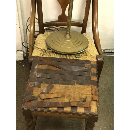 81 - Vintage Brass Standard Lamp Along With A Chair And A Stool For Rework (3)