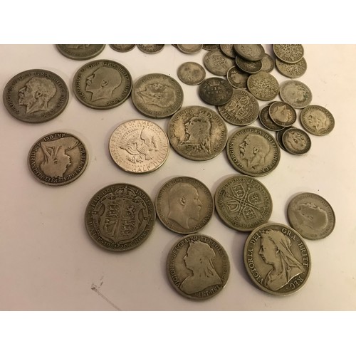 194 - Quantity Of Silver Coins Etc To Include Half Crown etc