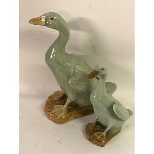 199 - 2 Vintage Chinese Celadon Duck Largest 23 cms High