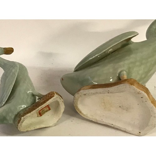 199 - 2 Vintage Chinese Celadon Duck Largest 23 cms High