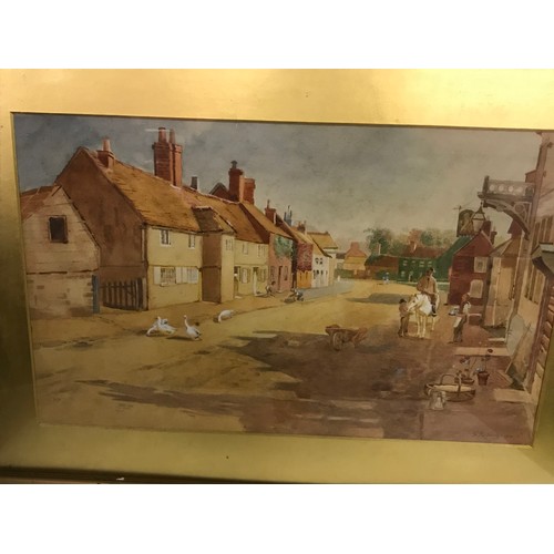 71 - Gilt Framed And Glazed Painting Of A Street Scene By G Richards 1910. 84 x 59 cms