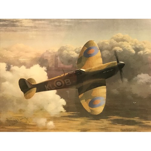 76 - Military Interest Framed Spitfire  Print Signed By Squadron Leader James Lacey.46 x 37 cms