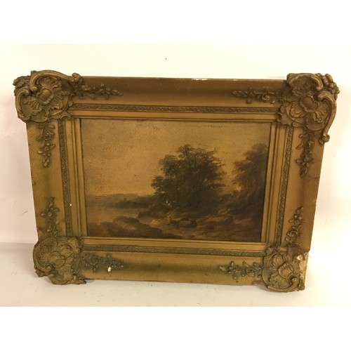 77 - Antique Framed Painting On Board 47 x 36 cms Possibly A Scottish Loch Scene .