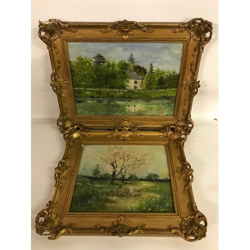 92 - 2 X Gilt Framed Paintings On Board, Largest Signed Bottom Right 44 X 35 cms (2)