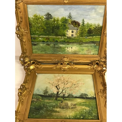 92 - 2 X Gilt Framed Paintings On Board, Largest Signed Bottom Right 44 X 35 cms (2)