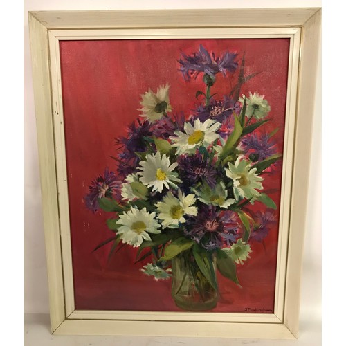 93 - Framed Oil On Board Still Life With Flowers.52 x 42 cms Signed Bottom Right.