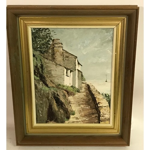 97 - Framed Oil On Board Of A Cornish Cottage By The Sea By E. Pierre Hunt 1983. 35 x 30 cms